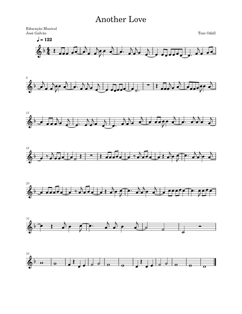 Another love Tom Odell Partitura Flauta Sheet music for Flute