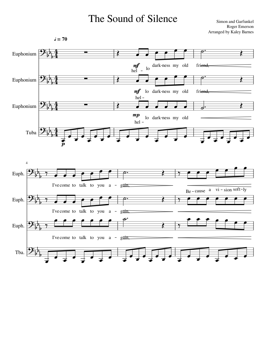 The Sound of Silence-Euphonium Tuba Quartet Sheet Music for Euphonium ...