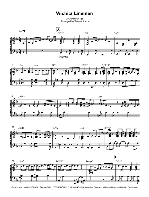Wichita Lineman (Arr. Tunescribers) - Jimmy Webb (Piano Solo)