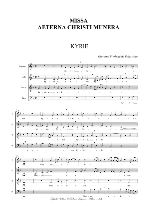 MISSA AETERNA CHRISTI MUNERA - Score Only (Arr. Renato Tagliabue) - Giovanni Pierluigi da Palestrina (Small Ensemble)