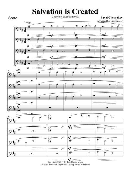Salvation is Created for Trombone or Low Brass Quartet (Arr. Eric Burger Music) (Brass Ensemble)