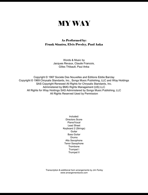 My Way (Arr. Jim Farley www.arrangementsone.com) - Elvis Presley (Large Ensemble)
