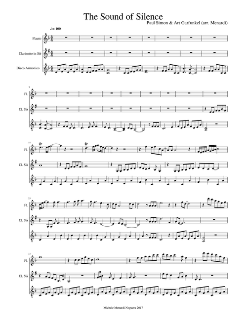 The Sound of Silence by Simon&Garfunkel for flute clarinet and handpan