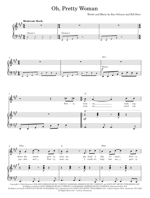 Oh pretty woman - Roy Orbison (Piano Vocal)