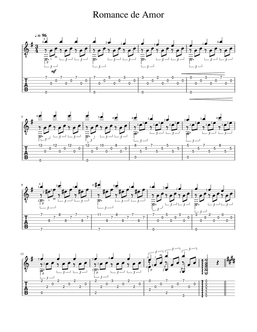 Romance de Amor Sheet Music and Tab for Guitar (Solo) | MuseScore.com