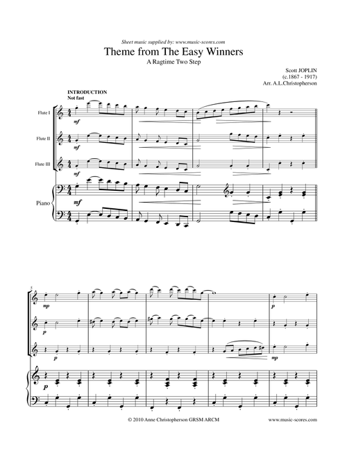 The Easy Winners - Flute Trio and Piano (Arr. Anne Christopherson GRSM ARCM) - Joplin, Scott (Flute and Piano)