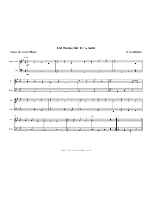 Old Macdonald Had A Farm (Arr. Dominic Meccia) - Traditional (Instrumental Duet)