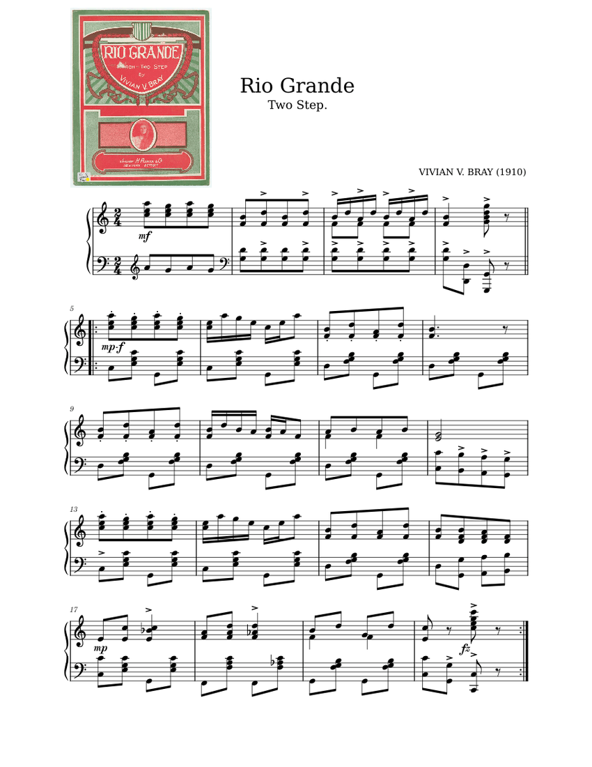 Song Rio Grande Rio Grande by Vivian V. Bray (1910) Sheet Music for Piano (Solo ...