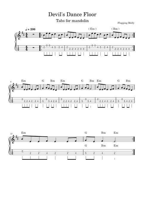 Devil's Dance Floor (Flogging Molly) tabs for mandolin