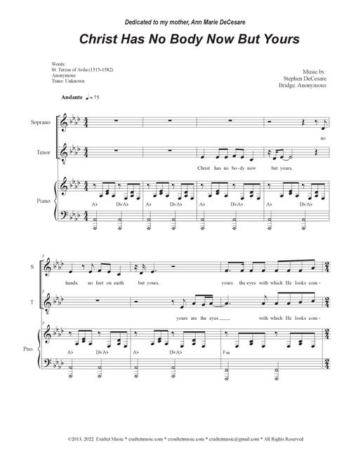 Christ Has No Body Now But Yours (2-part choir - (Soprano and Tenor) - Stephen DeCesare (Choral, 2-Part)