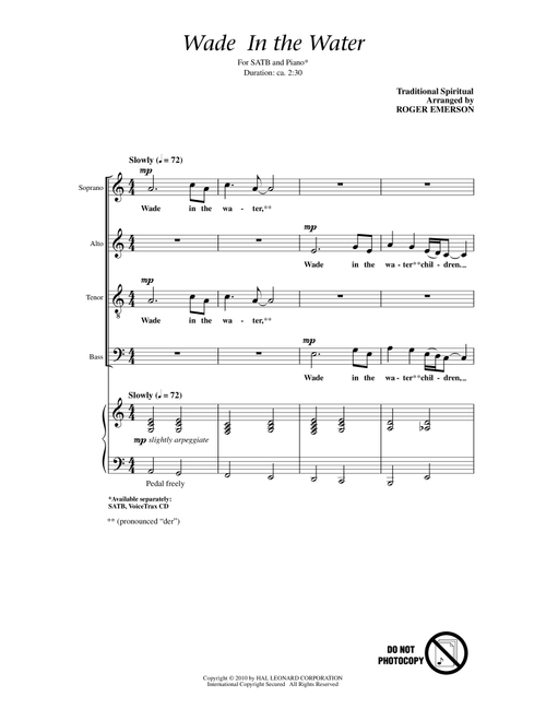 Wade In The Water (Arr. Roger Emerson) - Traditional Spiritual (Choral, SATB)