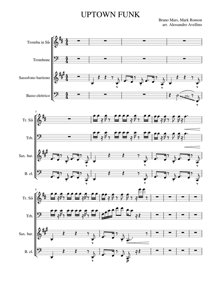 UPTOWN FUNK Sheet Music for Trombone, Saxophone baritone, Trumpet in b ...