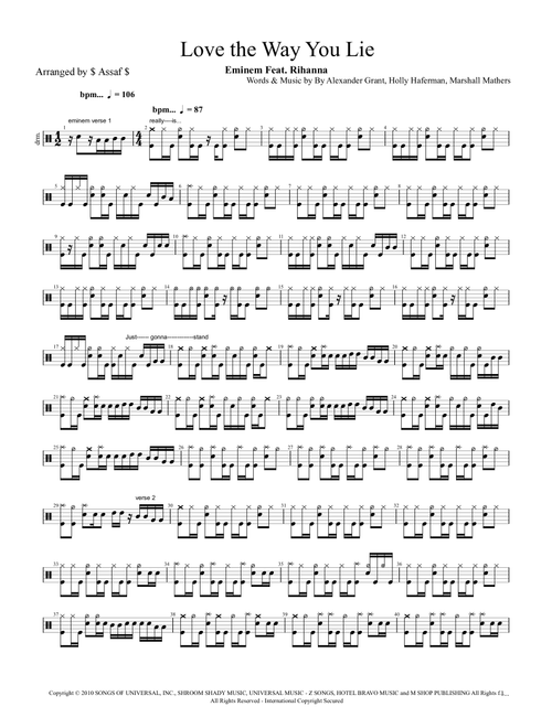 Love The Way You Lie (Arr. $Assaf$) - Eminem Feat. Rihanna (Drums)