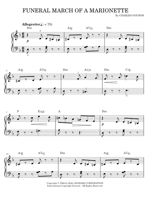 Funeral March of a Marionette - Charles Gounod (Easy Piano)