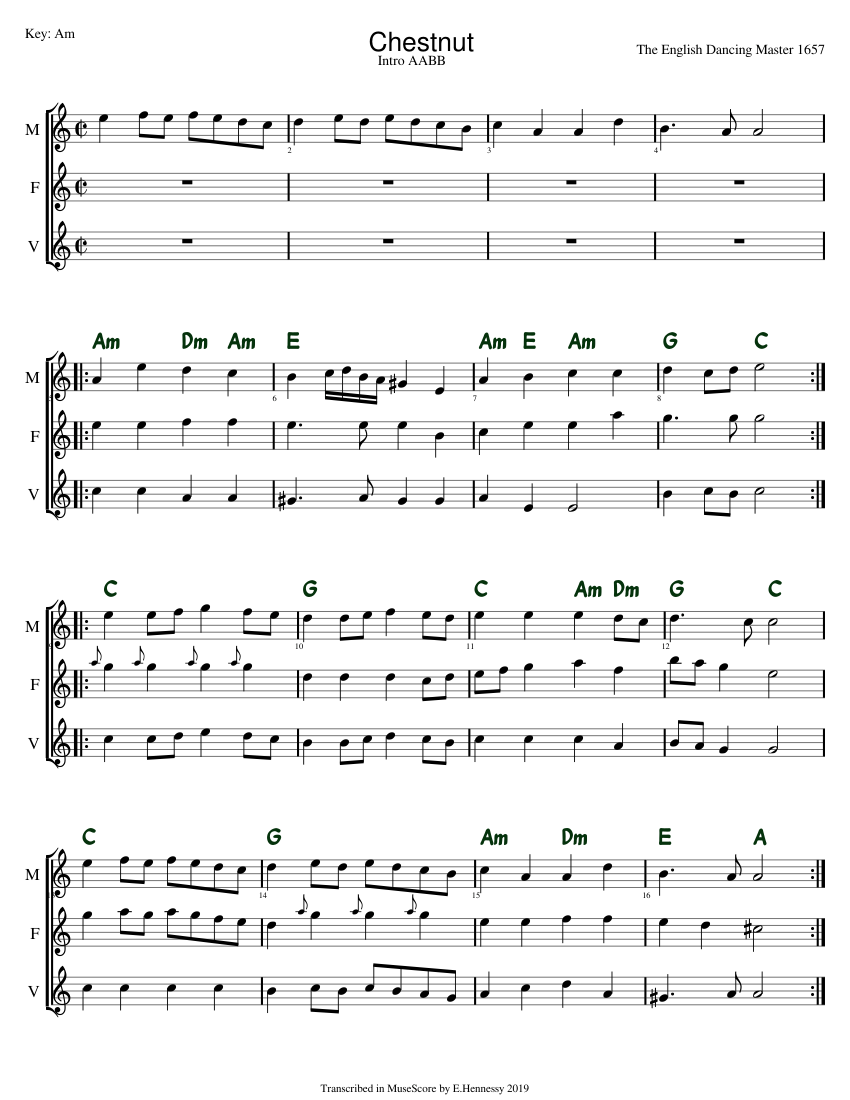 Chestnut Sheet Music with Chords for Flute, Violin, Mandolin (Mixed ...