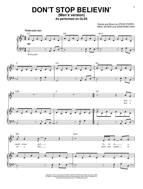 Don't Stop Believin' - Glee Cast, Journey, Glee (TV Series) (Piano Vocal)