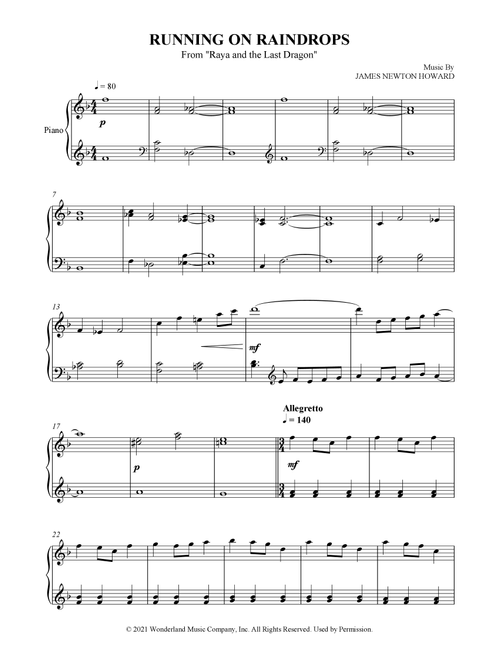 Running On Raindrops (Arr. SCMusic) - James Newton Howard (Easy Piano)