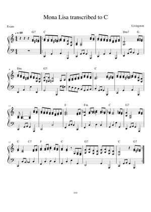MONA LISA Sheet Music with Chords for Piano (Solo