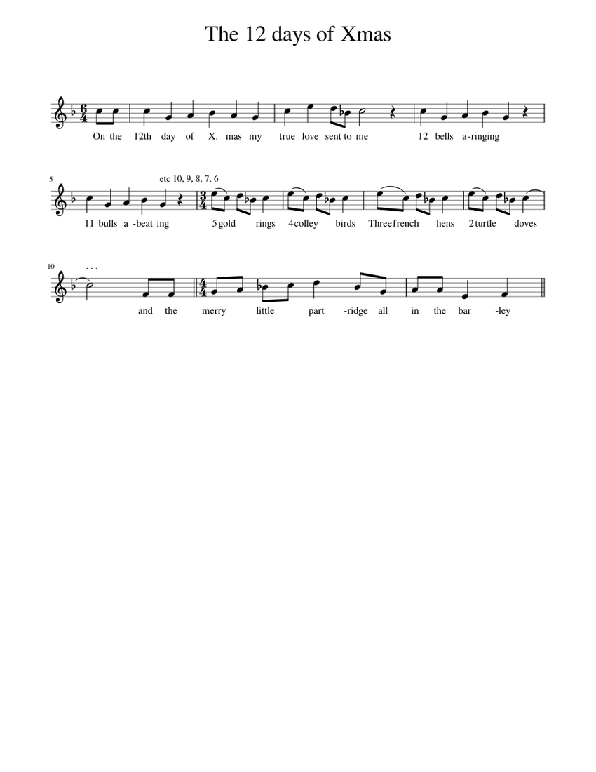 The 12 Days Of Xmas Sheet Music For Piano Solo Musescore