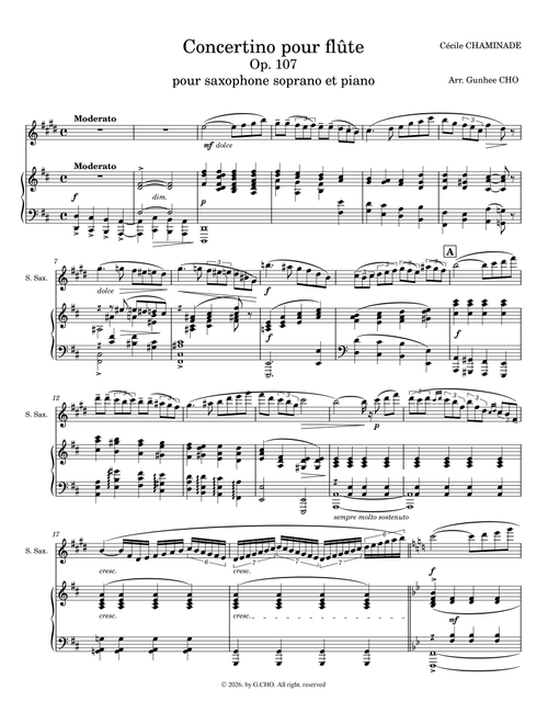 Cécile Chaminade : Concertino for Flute, Op. 107 (Arranged for Soprano saxophone and Piano) (Arr. Gunhee CHO) (Instrumental Duet and Piano)