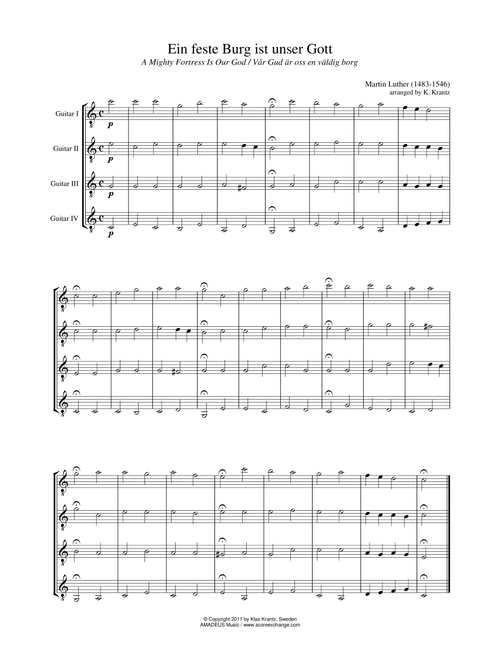 Ein feste Burg ist unser Gott / A Mighty Fortress Is Our God for guitar quartet - M. Luther (Guitar Ensemble)