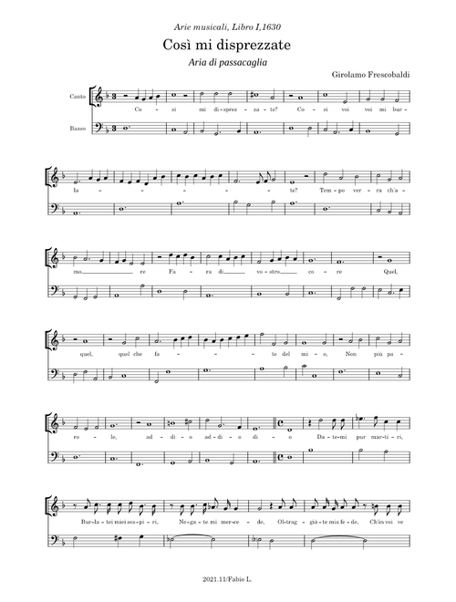 Frescobaldi: Così mi disprezzate (Aria di passacaglia)