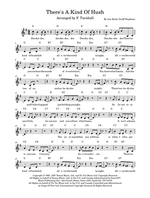 There's A Kind Of Hush (All Over The World) (Arr. F. Turnbull) - Herman's Hermits (Piano-Vocal-Guitar (Piano Accompaniment))