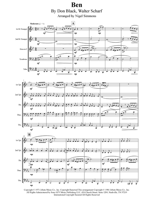 Ben (Arr. Nigel Simmons) - Michael Jackson (Brass Ensemble)