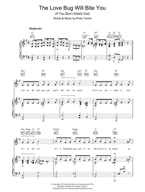 The Love Bug Will Bite You (If You Don't Watch Out ) - Pinky Tomlin (Piano-Vocal-Guitar (Piano Accompaniment))