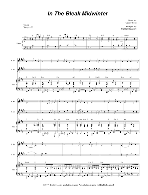 In The Bleak Midwinter (Duet for Soprano and Tenor Saxophone) (Arr. Stephen DeCesare) (Saxophone Duet)