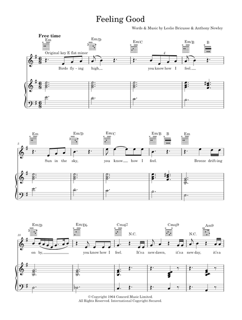 Feeling Good - Michael Bublé (Piano-Vocal-Guitar (Piano Accompaniment))