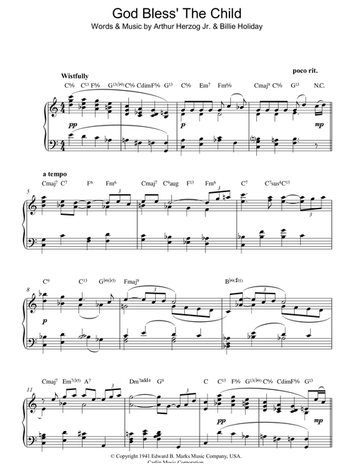 God Bless' The Child - Billie Holiday (Piano Solo)