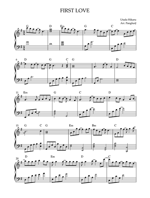 First Love (Arr. Pangfun J) - Hikaru Utada (Easy Piano)