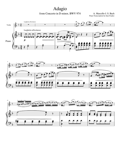 Adagio from Concerto in D minor BWV 974 by A. Marcello-J.S. Bach for Violin and Piano