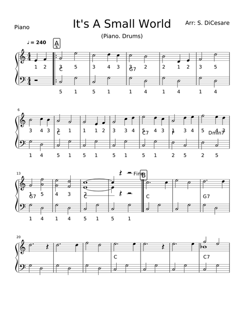 It's A Small World - Piano