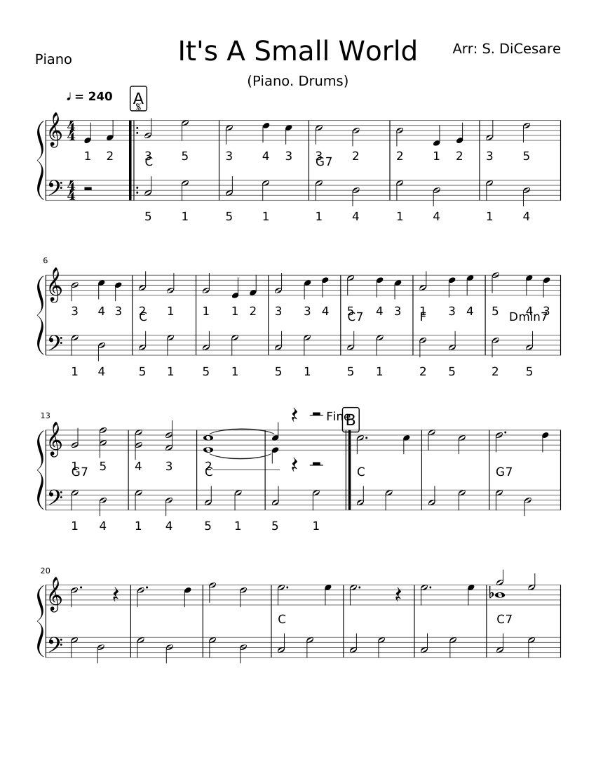 It's A Small World - Piano - piano tutorial