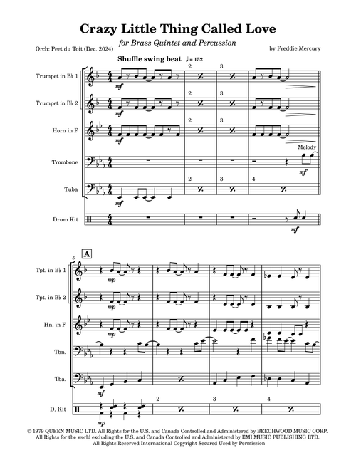 Crazy Little Thing Called Love (Arr. Peet du Toit) - Queen (Brass Ensemble)