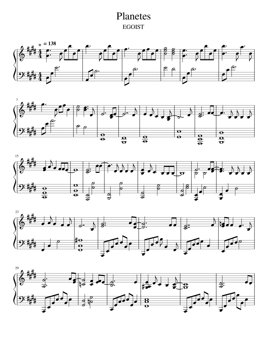 Planetes Sheet Music for Piano (Solo) | MuseScore.com