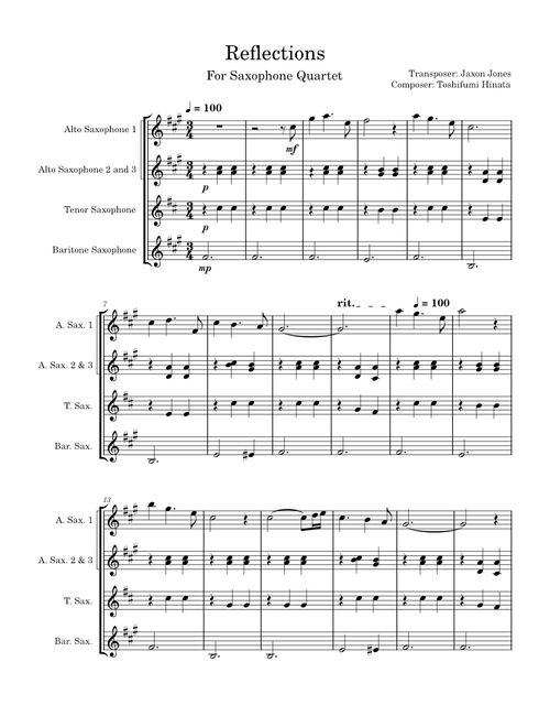 Reflections – Toshifumi Hinata Reflections for Saxophone Quartet– Toshifumi Hinata