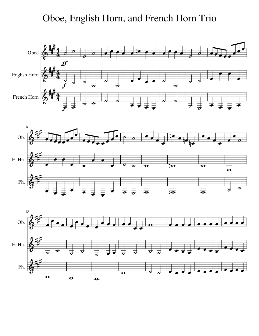 Oboe, English Horn, and French Horn Trio Sheet music for Oboe (Solo