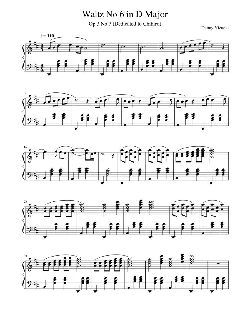 Waltz No 6 in D Major Sheet music for Piano (Solo) Easy | Musescore.com