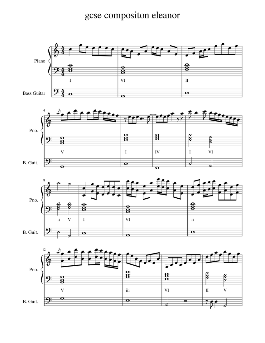 Sheet music for Piano, Bass guitar (Mixed