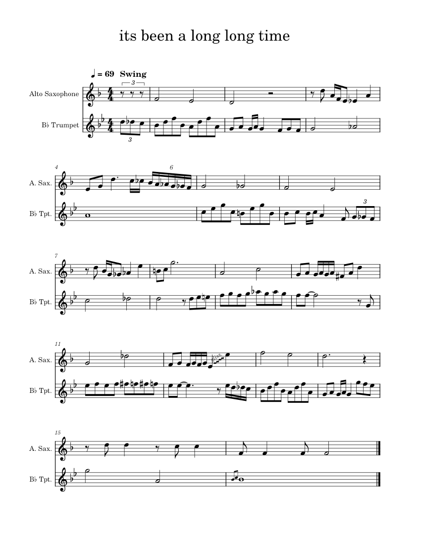 Its been a long, long time – Harry James duet Sheet music for Saxophone alto, Trumpet in b-flat ...
