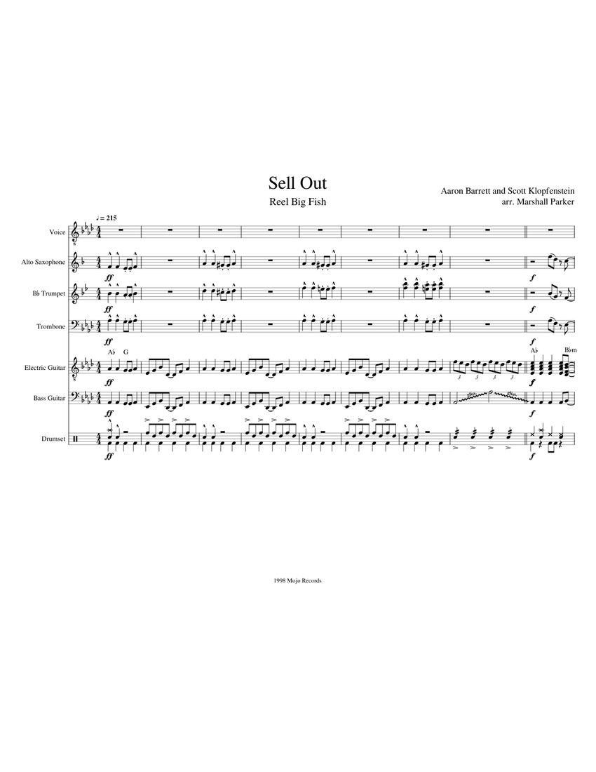 Sell Out Sheet Music with Chords for Trombone, Vocals, Saxophone alto, Trumpet in b-flat & more instruments (Jazz Band) | MuseScore.com Sell Out Sheet Music with Chords for Trombone, Vocals, Saxophone alto, Trumpet in b-flat & more instruments (Jazz Band) | MuseScore.com