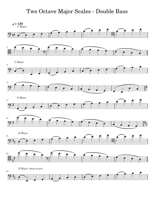 Double Bass - Two Octave Major Scales - C, F, Bb, Eb, Ab, G, D, A, E