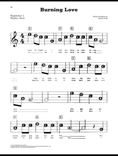 Burning Love - Elvis Presley (E-Z Play Today)