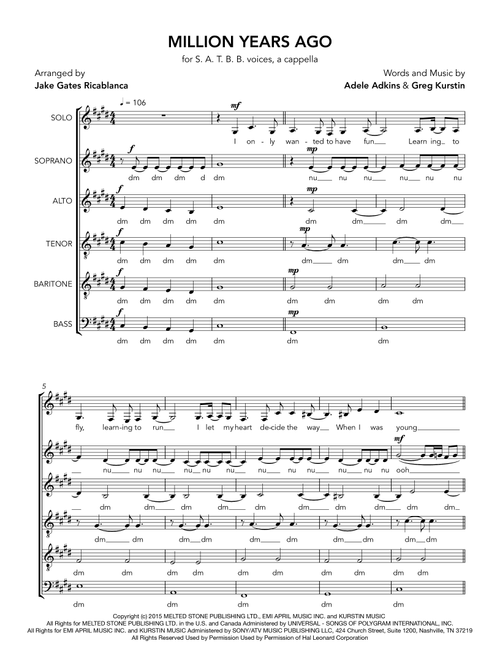 Million Years Ago (Arr. Jake Ricablanca) - Adele (Choral, SATB divisi)