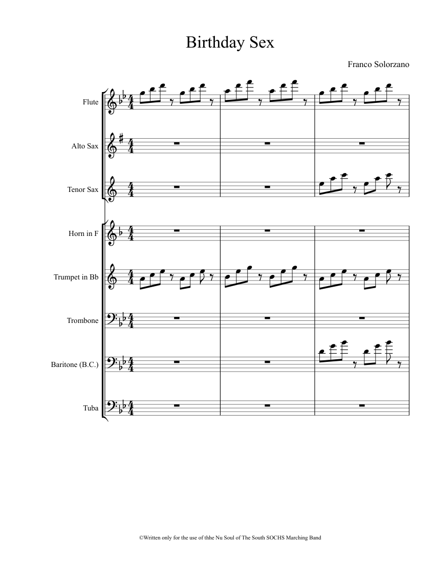 Birthday Sex Sheet music for Trombone Tuba Flute Mixed Trio  