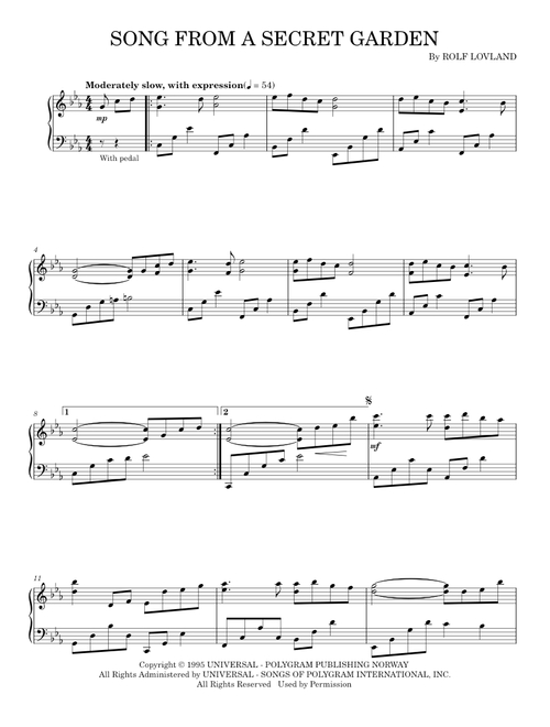 Song from a secret garden - Secret Garden (Piano Solo)