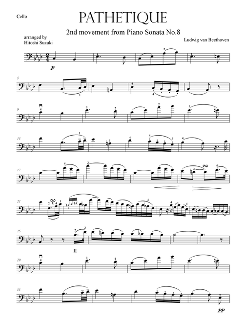 2nd movement from Sonata Pathetique (Arr. Hitoshi Suzuki) - Ludwig Van Beethoven (Cello Solo)